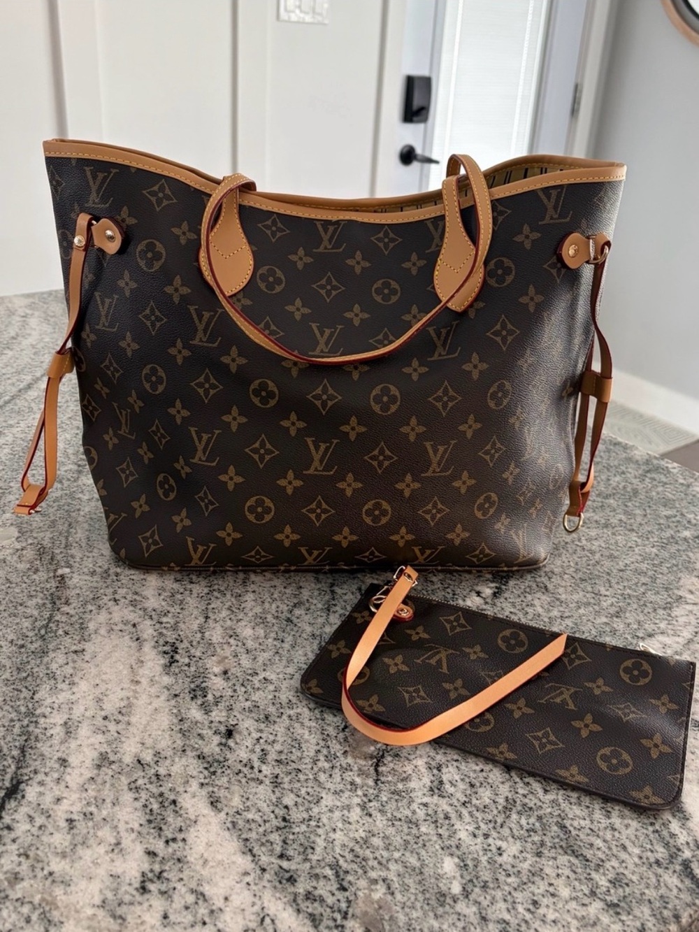 Louis Vuitton Brown Monogram Canvas Tote with Pouch